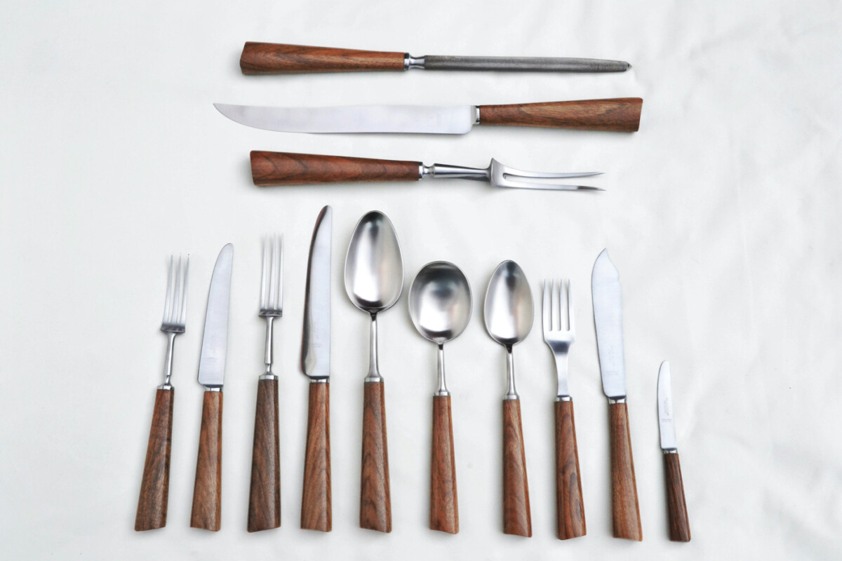 Rare Rosewood Handled Stainless Steel Canteen of Cutlery by Mills More – Made in Sheffield, England - Image 2