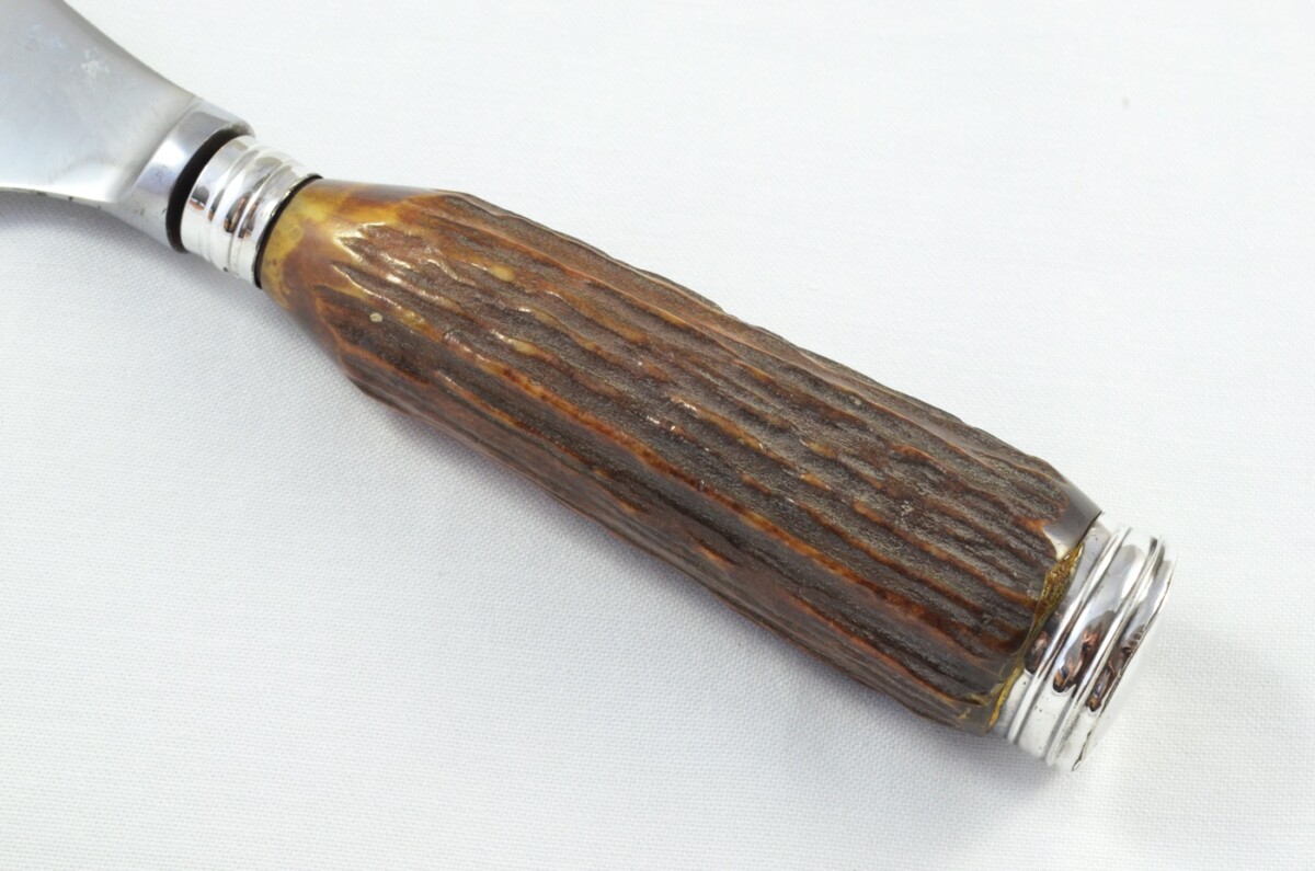 Joseph Elliot Sheffield Handmade Stag Antler Horn Handled 3 Piece Carving Set - Silver Plated Cap & Ferrule - Image 4