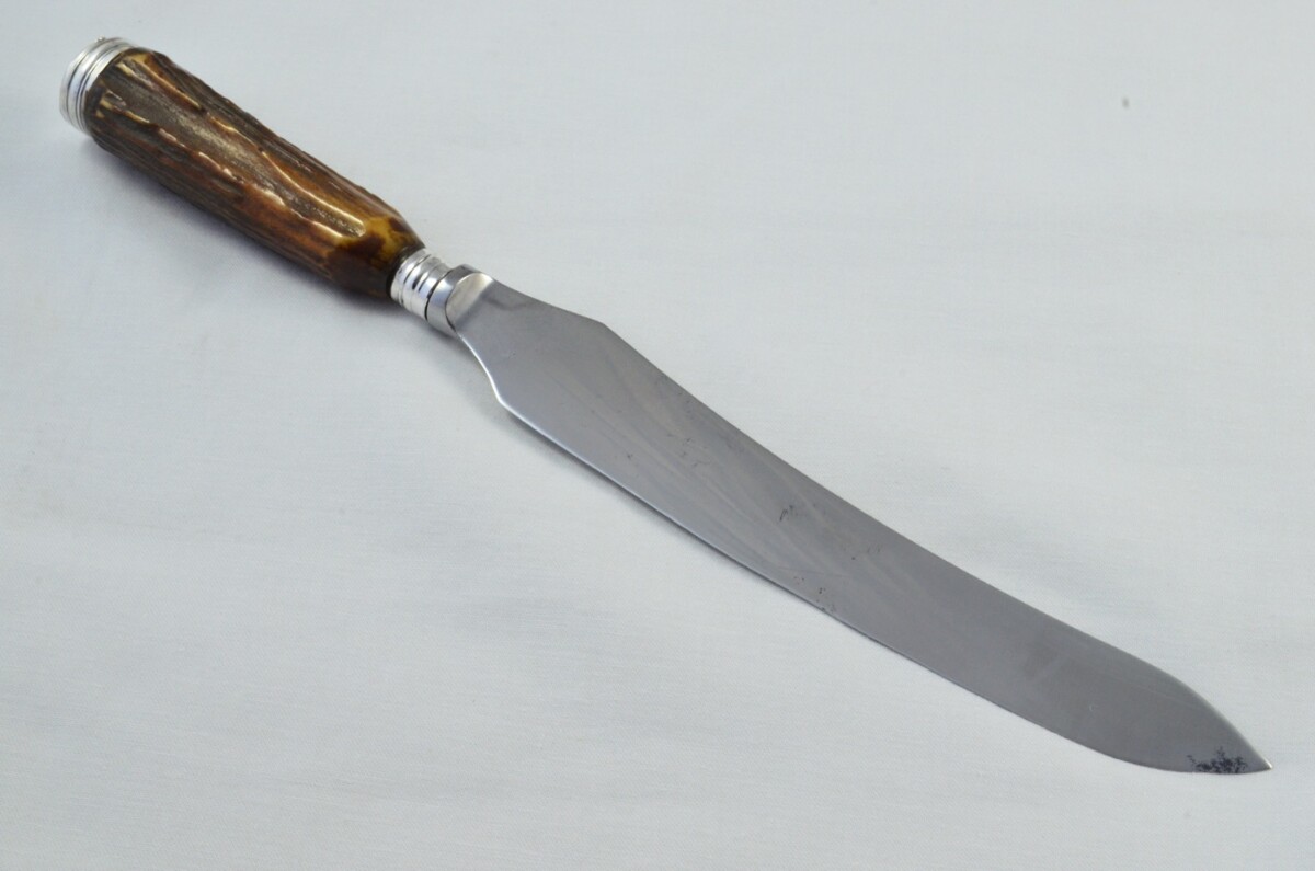 Joseph Elliot Sheffield Handmade Stag Antler Horn Handled 3 Piece Carving Set - Silver Plated Cap & Ferrule - Image 7