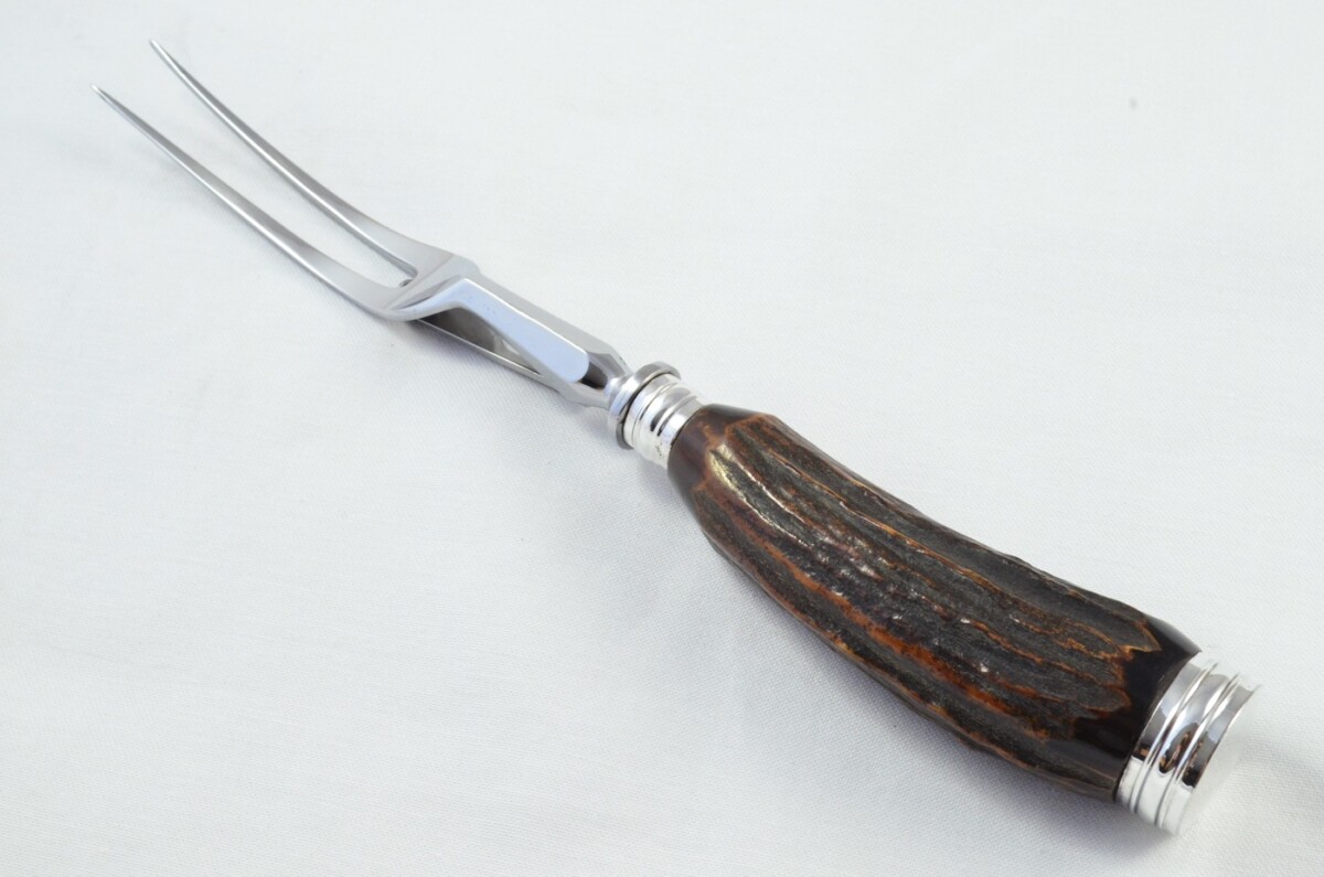 Joseph Elliot Sheffield Handmade Stag Antler Horn Handled 3 Piece Carving Set - Silver Plated Cap & Ferrule - Image 8