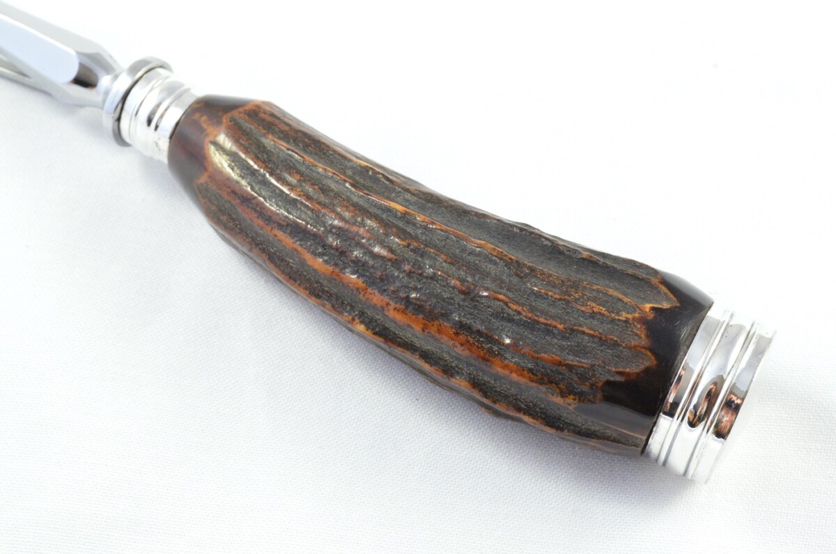 Joseph Elliot Sheffield Handmade Stag Antler Horn Handled 3 Piece Carving Set - Silver Plated Cap & Ferrule - Image 9