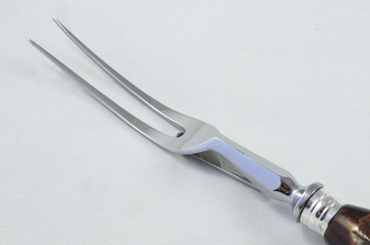 Joseph Elliot Sheffield Handmade Stag Antler Horn Handled 3 Piece Carving Set - Silver Plated Cap & Ferrule - Image 10