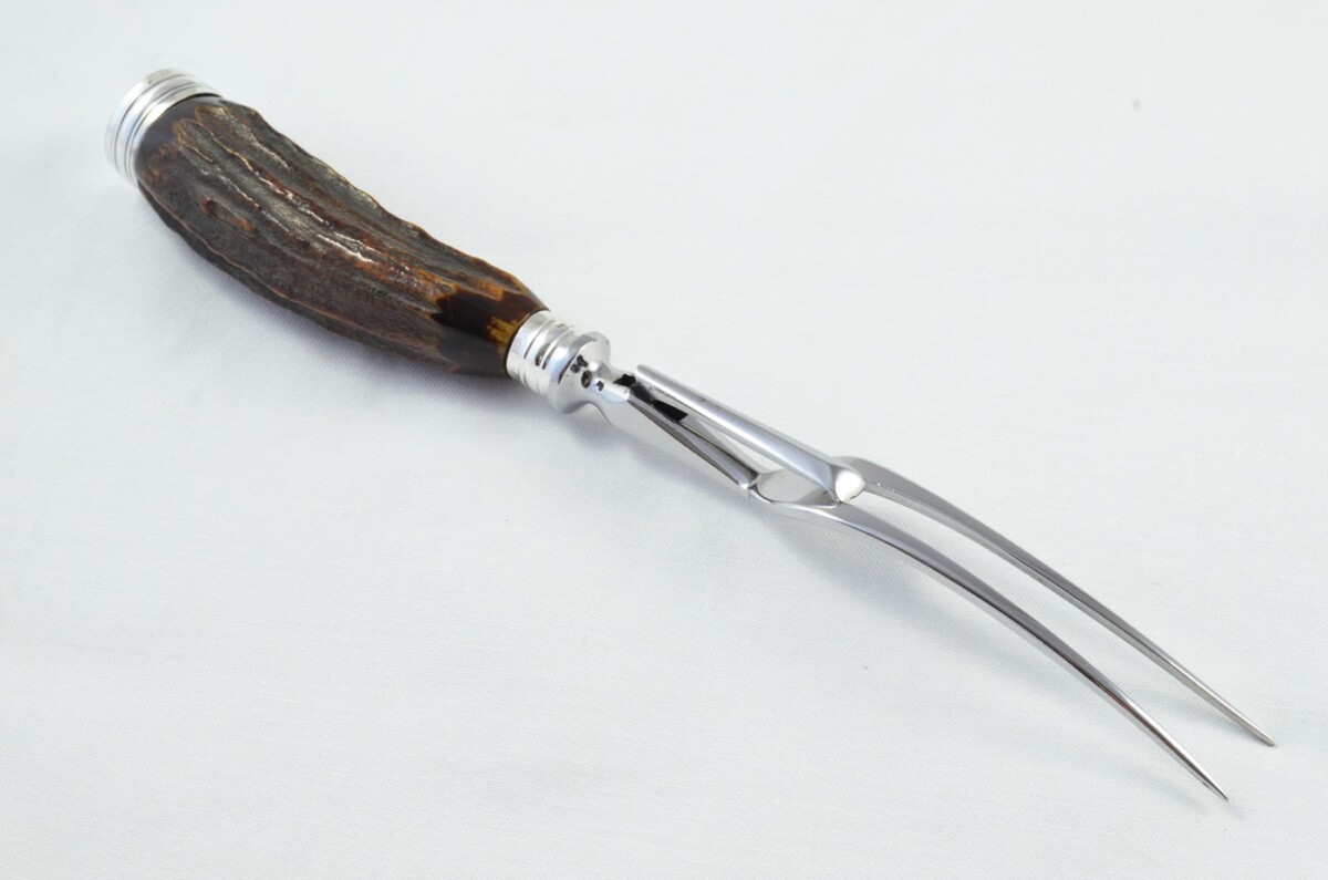 Joseph Elliot Sheffield Handmade Stag Antler Horn Handled 3 Piece Carving Set - Silver Plated Cap & Ferrule - Image 11