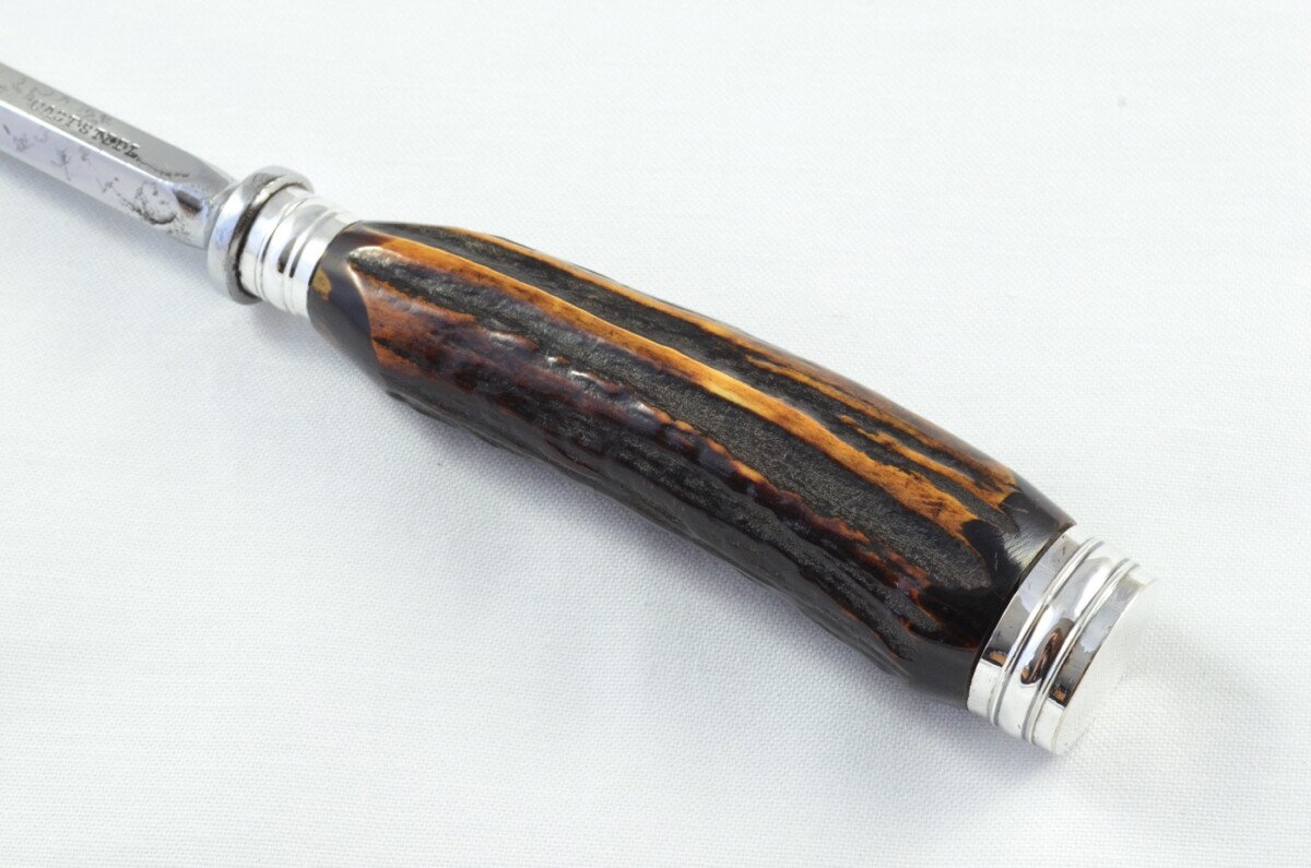 Joseph Elliot Sheffield Handmade Stag Antler Horn Handled 3 Piece Carving Set - Silver Plated Cap & Ferrule - Image 13