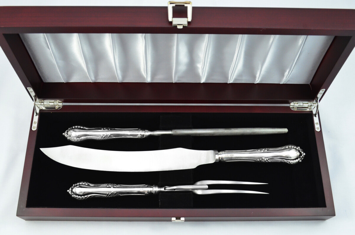 James Dixon & Sons Rare Sheffield Sterling Silver Handled 3 Piece Carving Set Chesterfield Pattern 1977