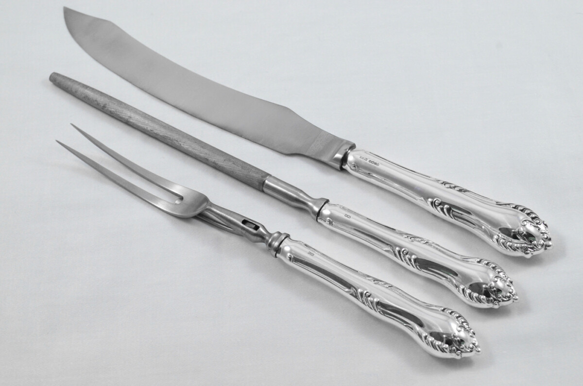 James Dixon & Sons Rare Sheffield Sterling Silver Handled 3 Piece Carving Set Chesterfield Pattern 1977 - Image 2