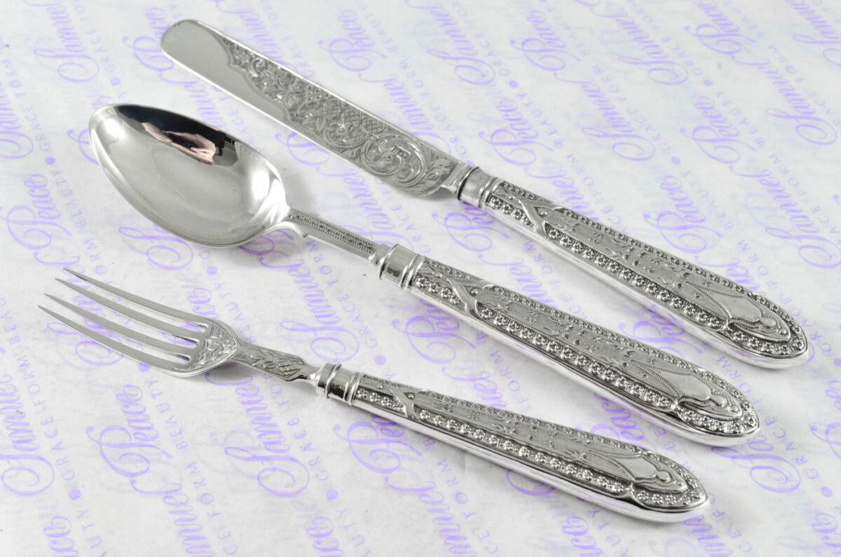 A Rare & Unique Sterling Silver Antique 3 Piece Child's Set - Private Pattern Birmingham Assayed 1885 - Image 2