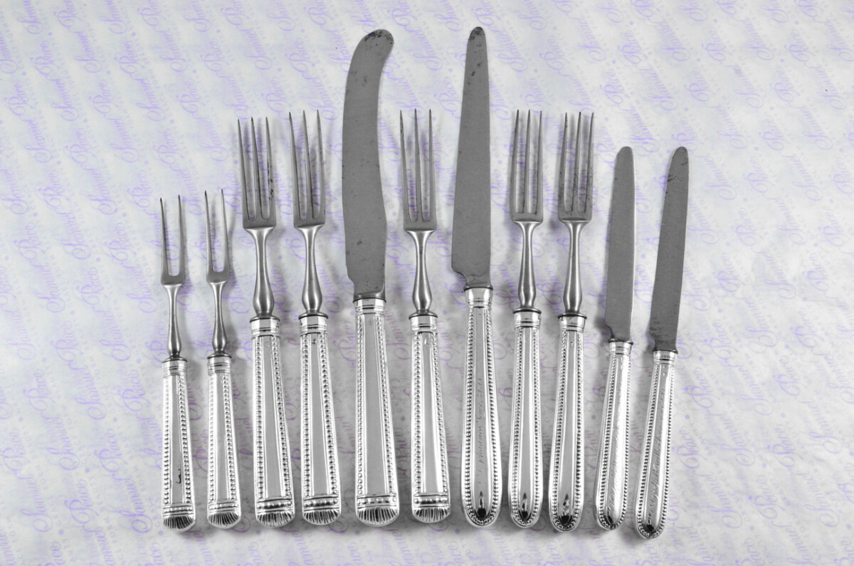 Collection of London Assayed Georgian Sterling Silver Handled Cutlery Table & Dessert Knives & Forks 1769