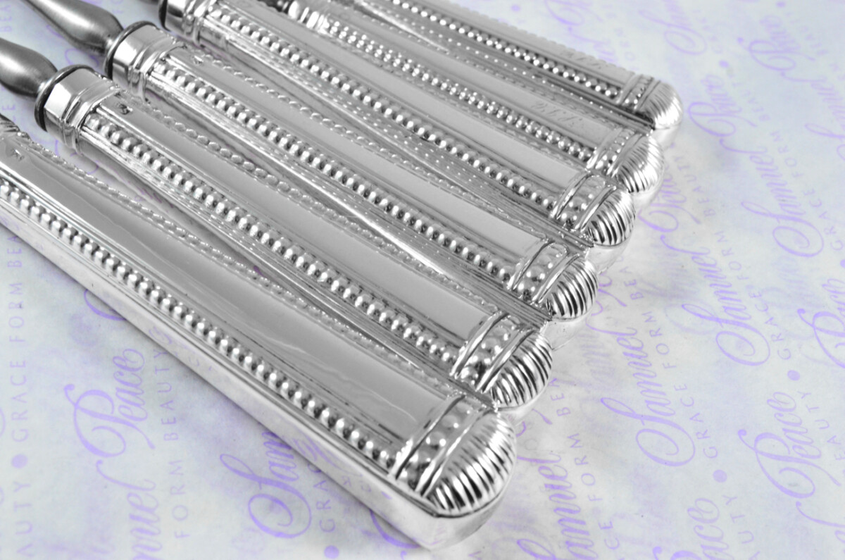Collection of London Assayed Georgian Sterling Silver Handled Cutlery Table & Dessert Knives & Forks 1769 - Image 6