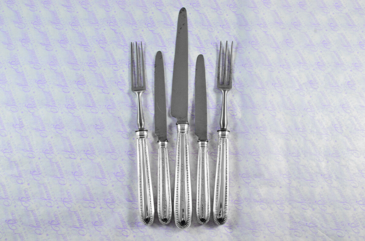 Collection of London Assayed Georgian Sterling Silver Handled Cutlery Table & Dessert Knives & Forks 1769 - Image 9