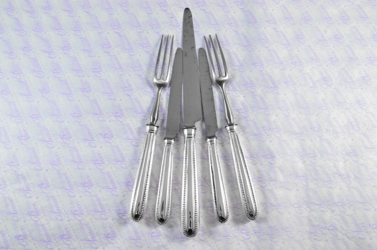 Collection of London Assayed Georgian Sterling Silver Handled Cutlery Table & Dessert Knives & Forks 1769 - Image 8