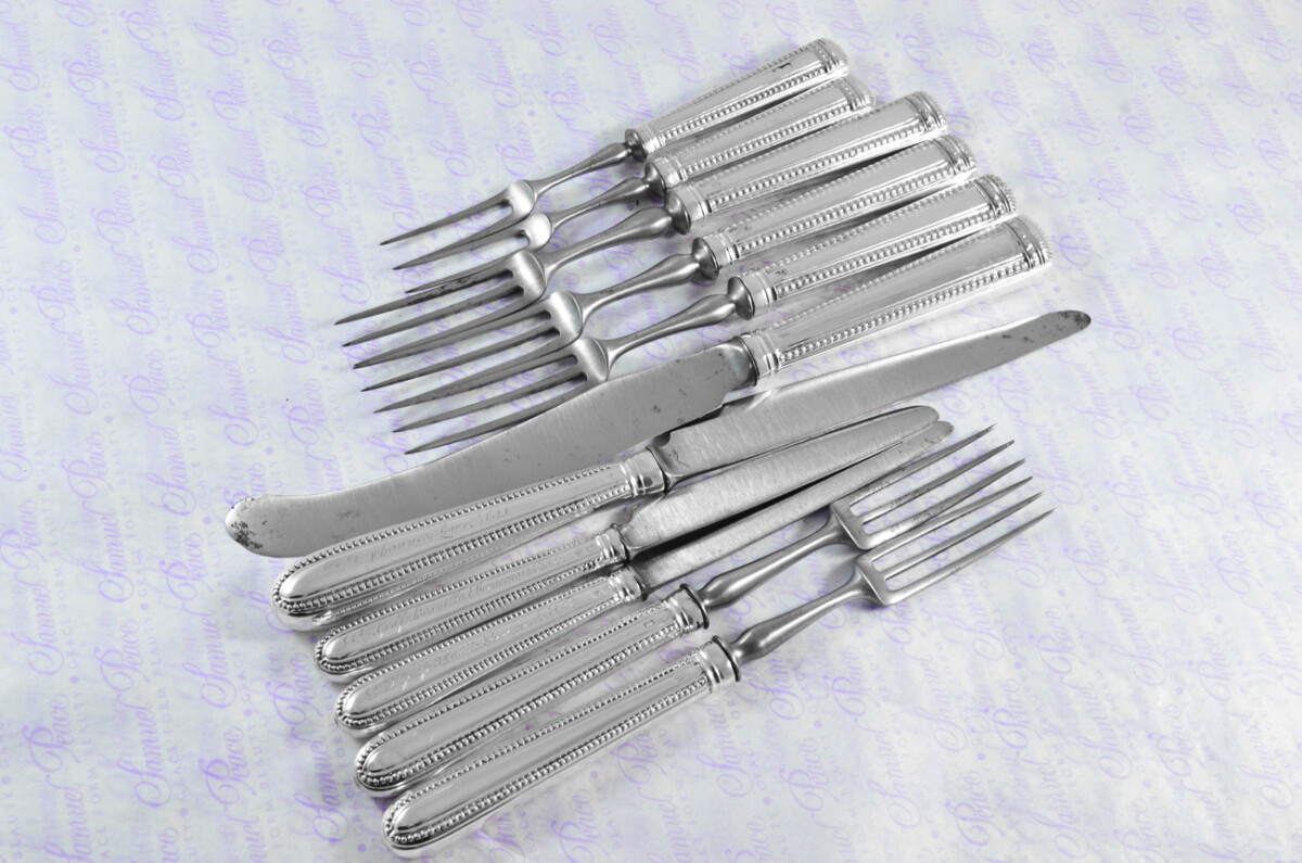Collection of London Assayed Georgian Sterling Silver Handled Cutlery Table & Dessert Knives & Forks 1769 - Image 13