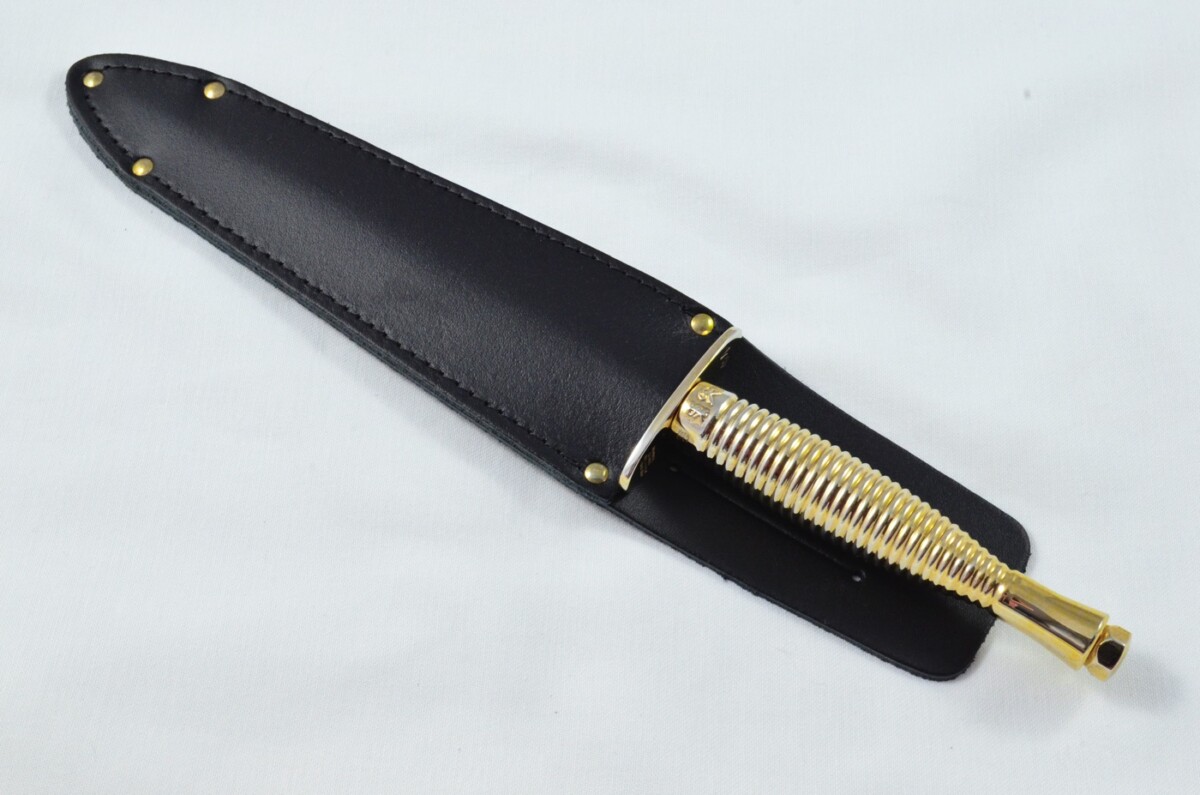 2025 Fairbairn Sykes Type 3 Gold Plated Handle Bright Blade Commando Knife Made in Sheffield England - Belt Sheath - Image 8
