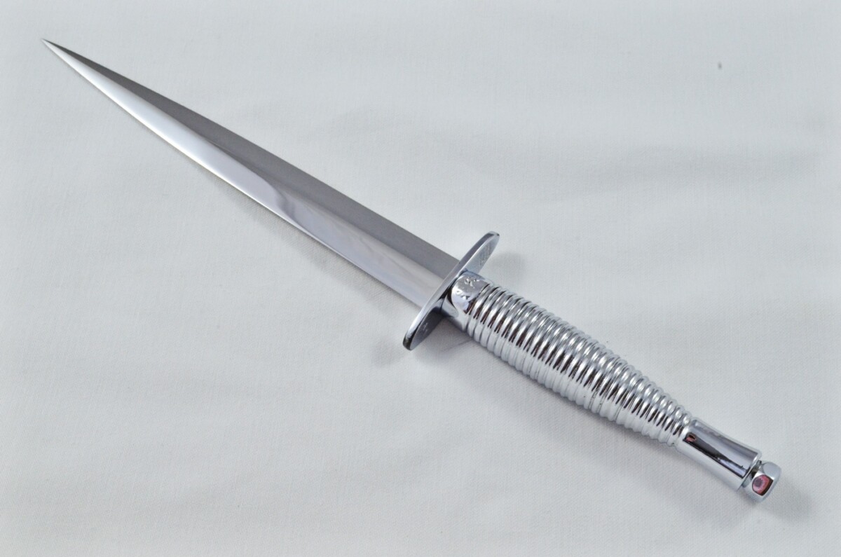 2025 Fairbairn Sykes Type 3 Chrome Plated Handle Bright Blade Commando Knife Made in Sheffield England - Belt Sheath - Image 2