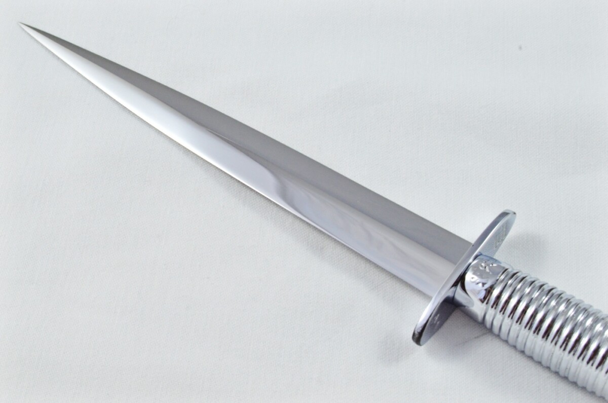 2025 Fairbairn Sykes Type 3 Chrome Plated Handle Bright Blade Commando Knife Made in Sheffield England - Belt Sheath - Image 5