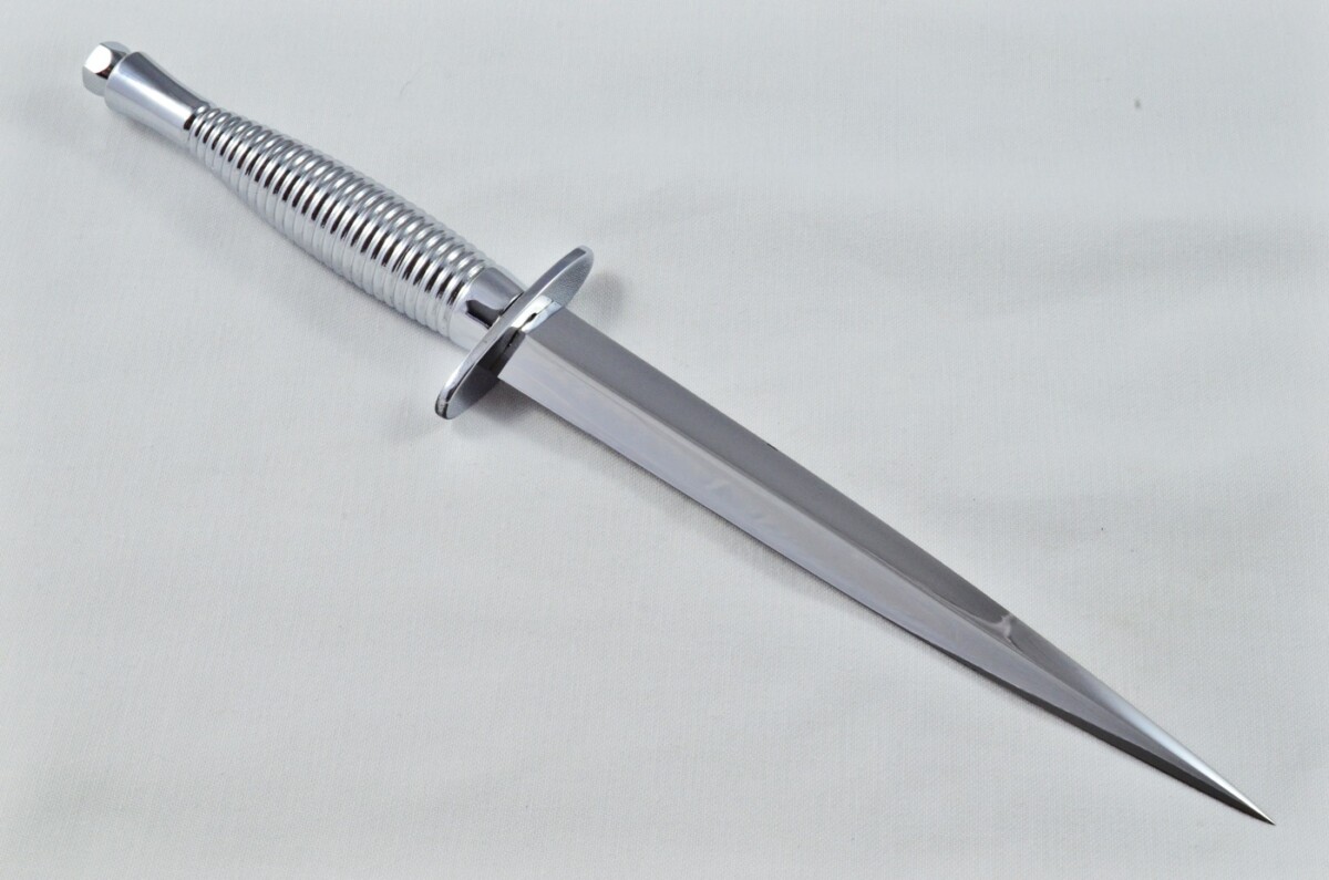 2025 Fairbairn Sykes Type 3 Chrome Plated Handle Bright Blade Commando Knife Made in Sheffield England - Belt Sheath - Image 7