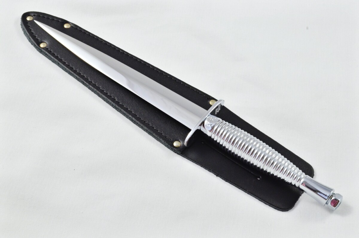 2025 Fairbairn Sykes Type 3 Chrome Plated Handle Bright Blade Commando Knife Made in Sheffield England - Belt Sheath