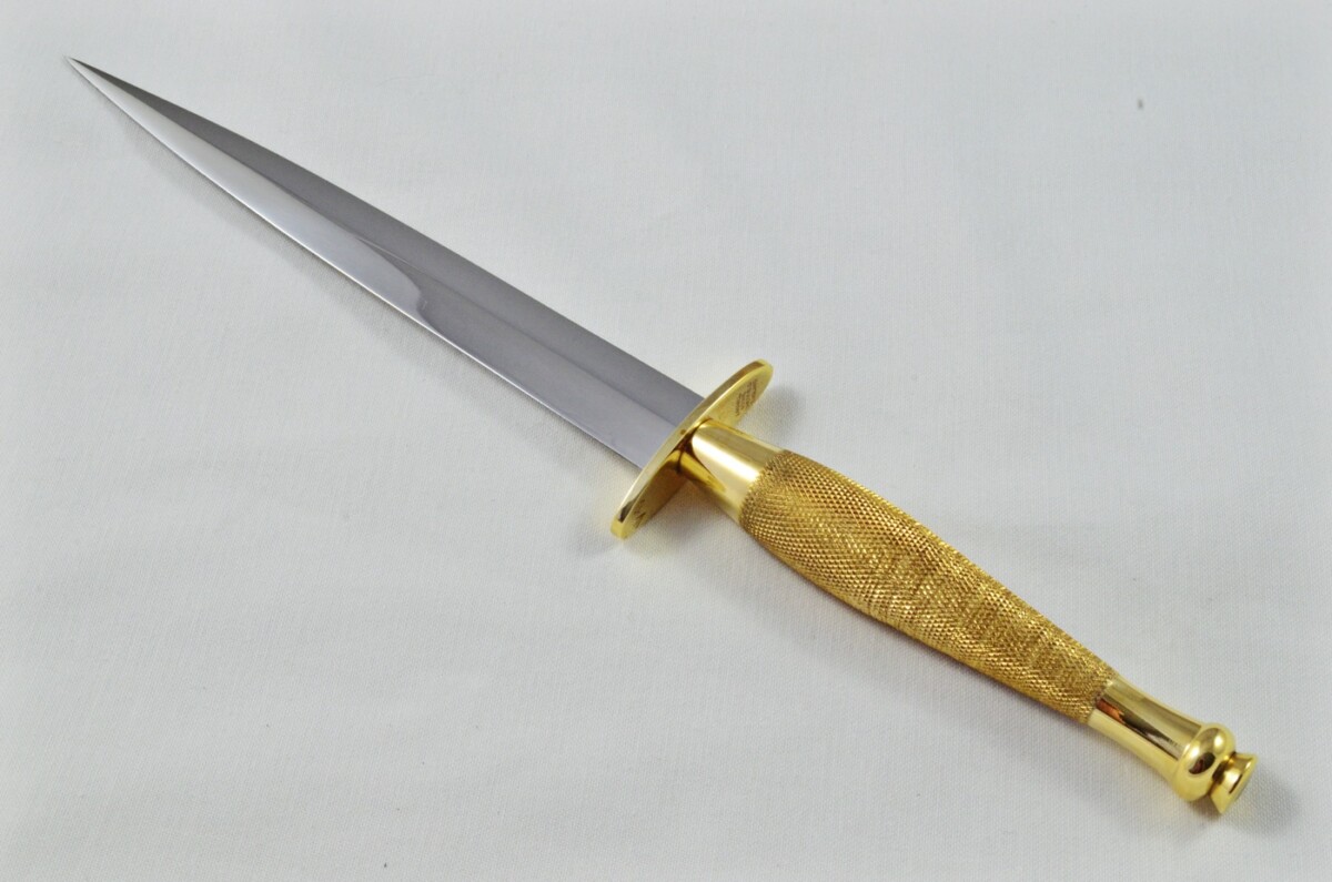 2025 Fairbairn Sykes Second Pattern Brass Handle Bright Blade Commando Knife Made in Sheffield England - Belt Sheath - Image 2