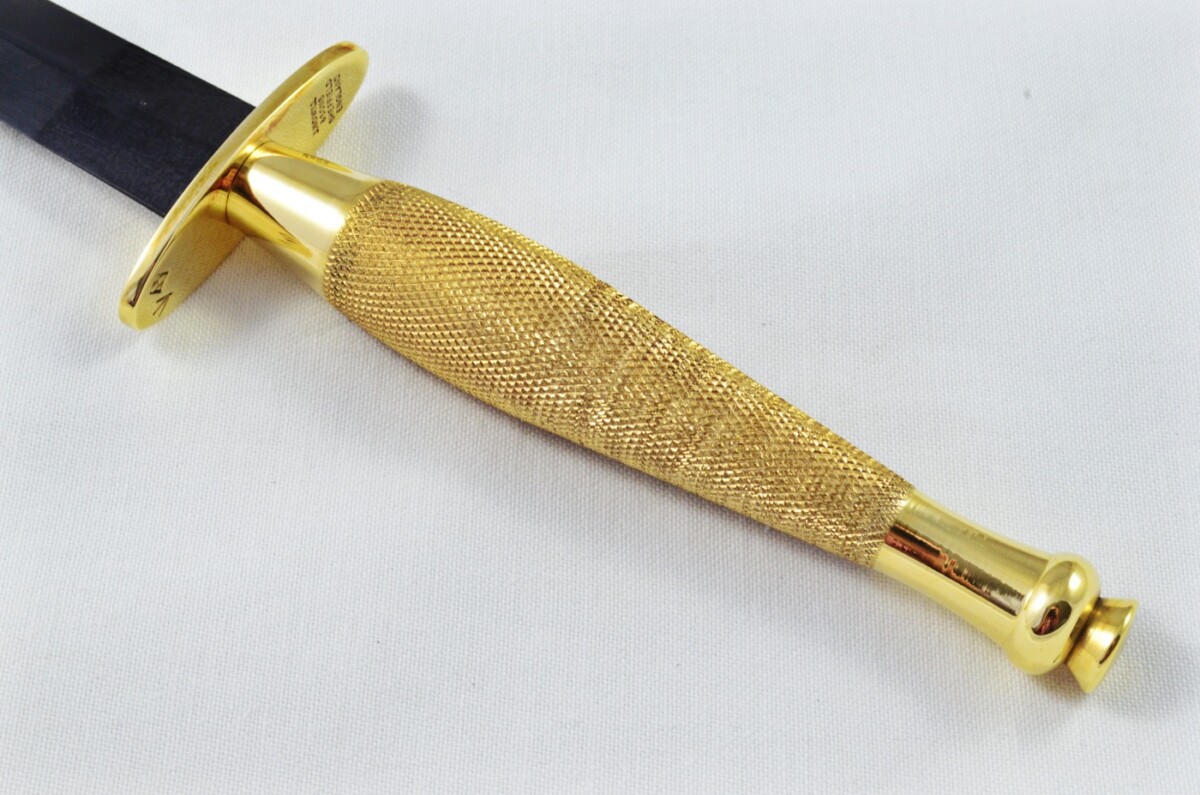 2025 Fairbairn Sykes Second Pattern Brass Handle Black Blade Commando Knife Made in Sheffield England - Belt Sheath - Image 4