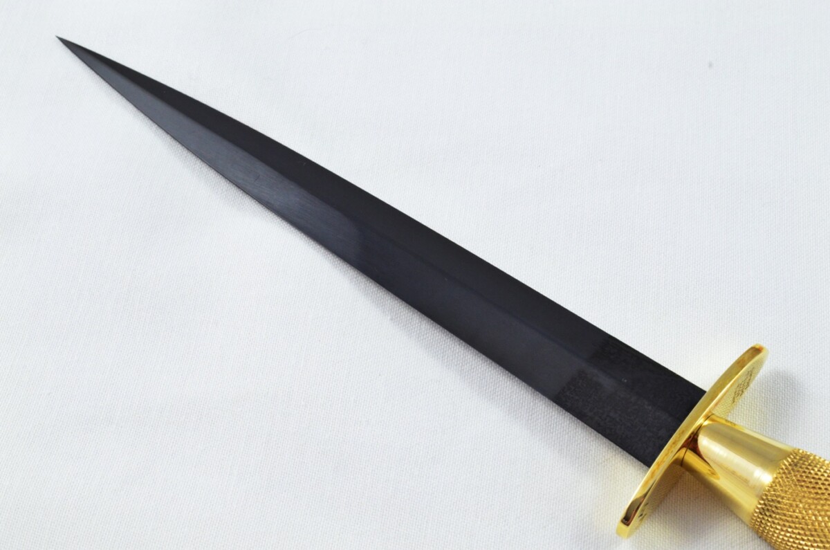 2025 Fairbairn Sykes Second Pattern Brass Handle Black Blade Commando Knife Made in Sheffield England - Belt Sheath - Image 6