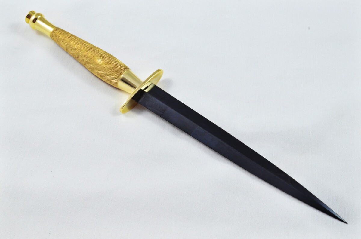 2025 Fairbairn Sykes Second Pattern Brass Handle Black Blade Commando Knife Made in Sheffield England - Belt Sheath - Image 7