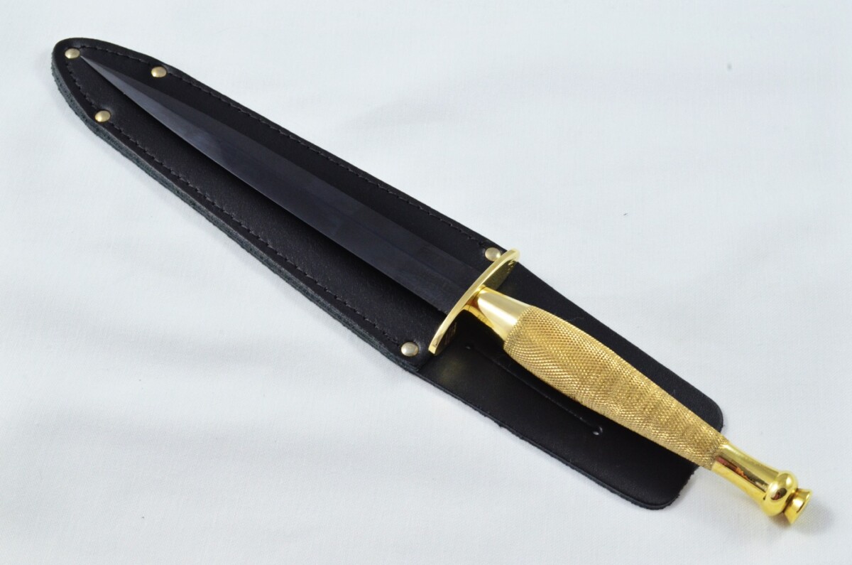 2025 Fairbairn Sykes Second Pattern Brass Handle Black Blade Commando Knife Made in Sheffield England - Belt Sheath