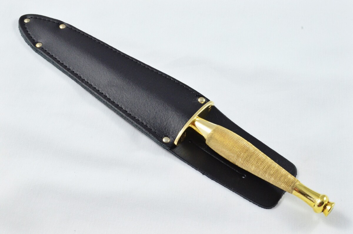 2025 Fairbairn Sykes Second Pattern Brass Handle Black Blade Commando Knife Made in Sheffield England - Belt Sheath - Image 8