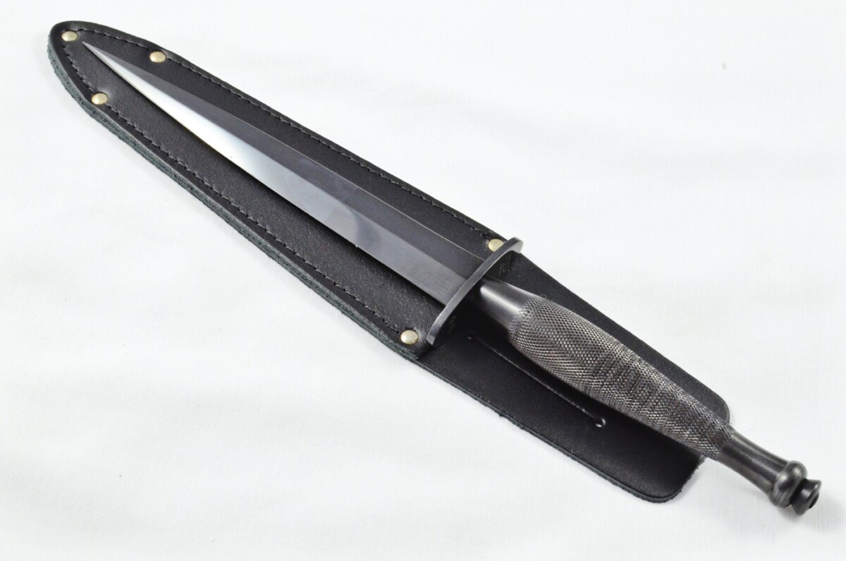 2025 Fairbairn Sykes Second Pattern Black Handle Black Blade Commando Knife Made in Sheffield England - Belt Sheath