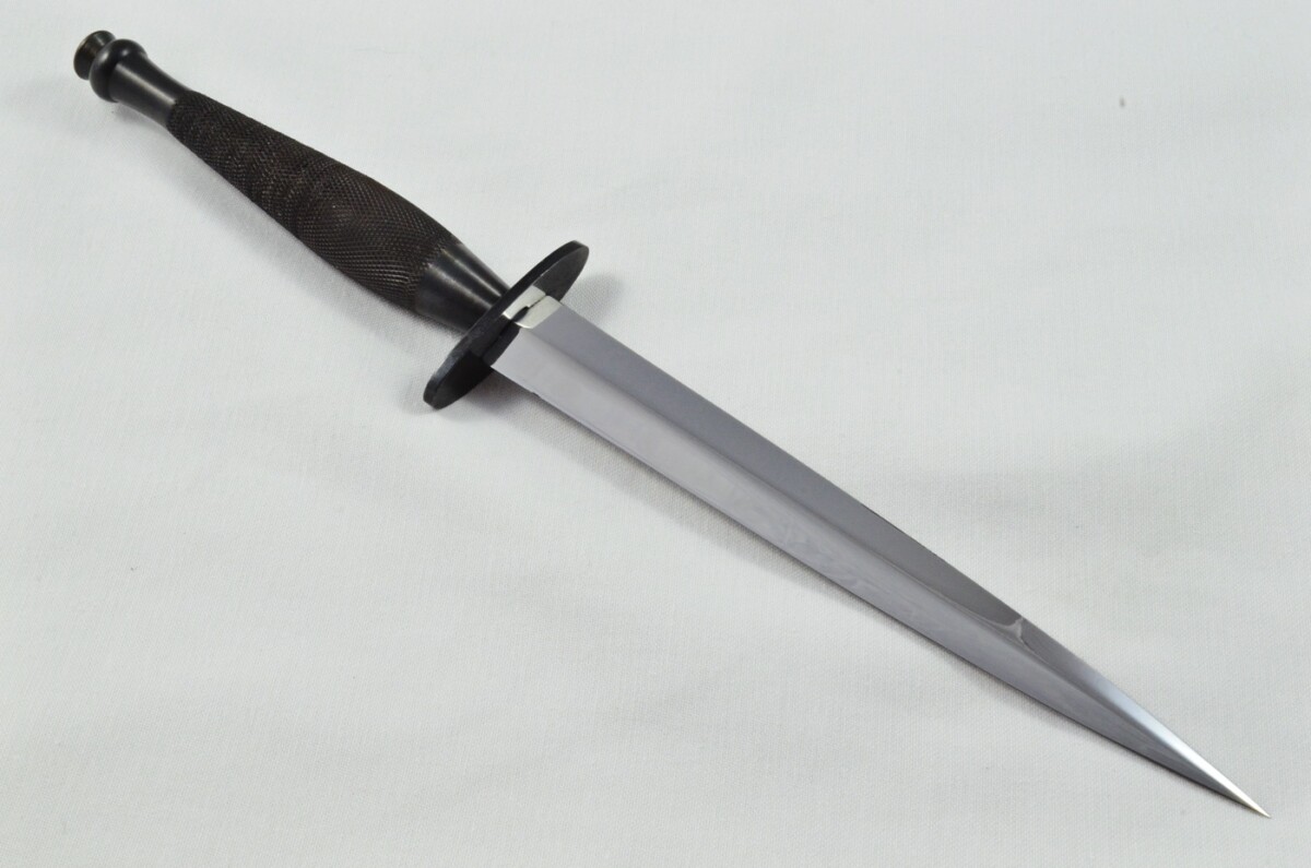 2025 Fairbairn Sykes Second Pattern Black Handle Bright Blade Commando Knife Made in Sheffield England - Leg Sheath - Image 7