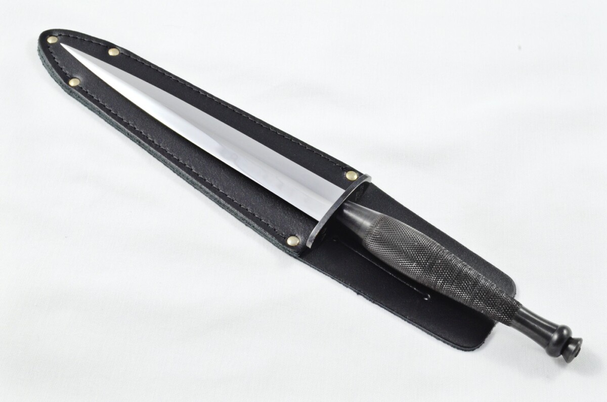2025 Fairbairn Sykes Second Pattern Black Handle Bright Blade Commando Knife Made in Sheffield England - Belt Sheath