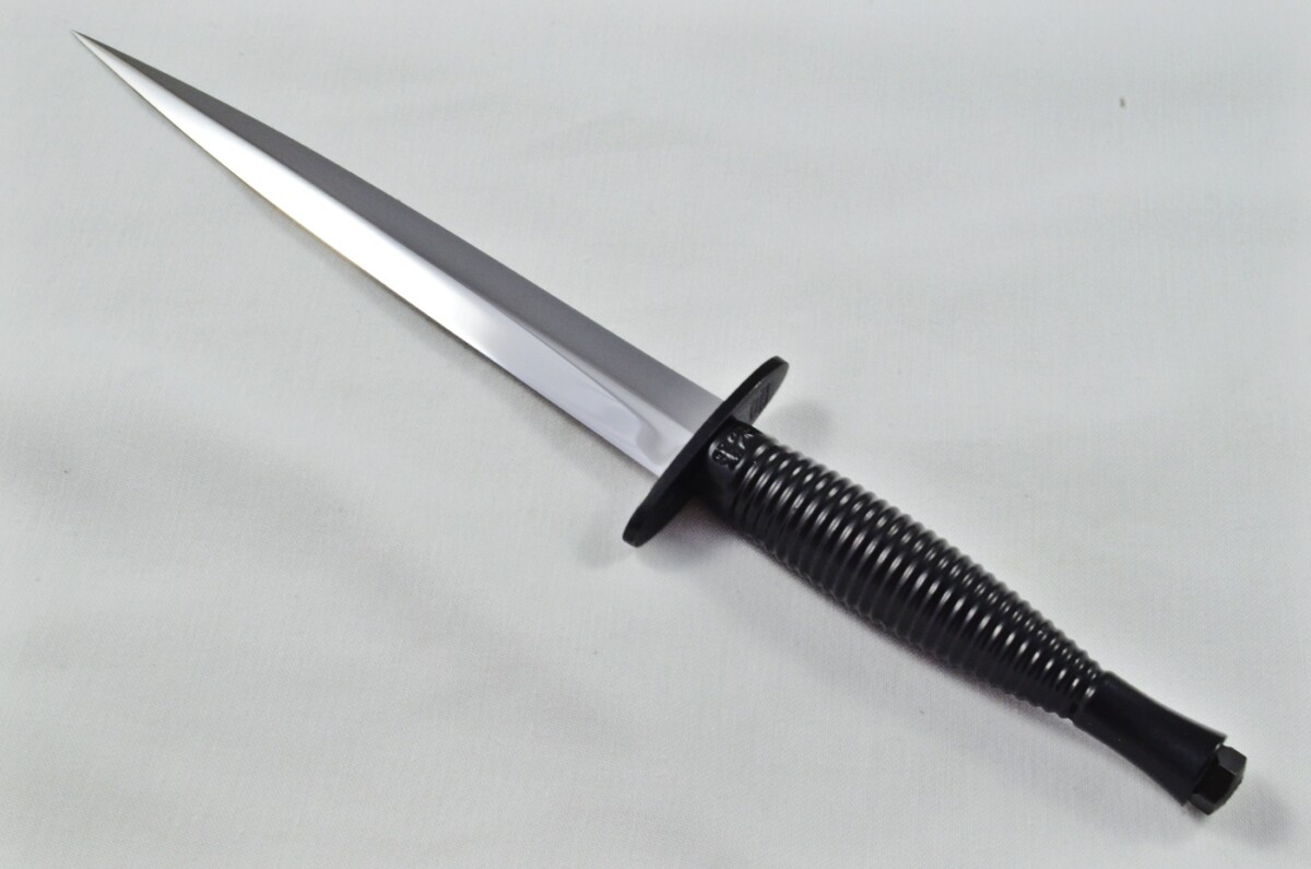 2025 Fairbairn Sykes Type 3 Black Handle Bright Blade Commando Knife Made in Sheffield England - Leg Sheath - Image 3