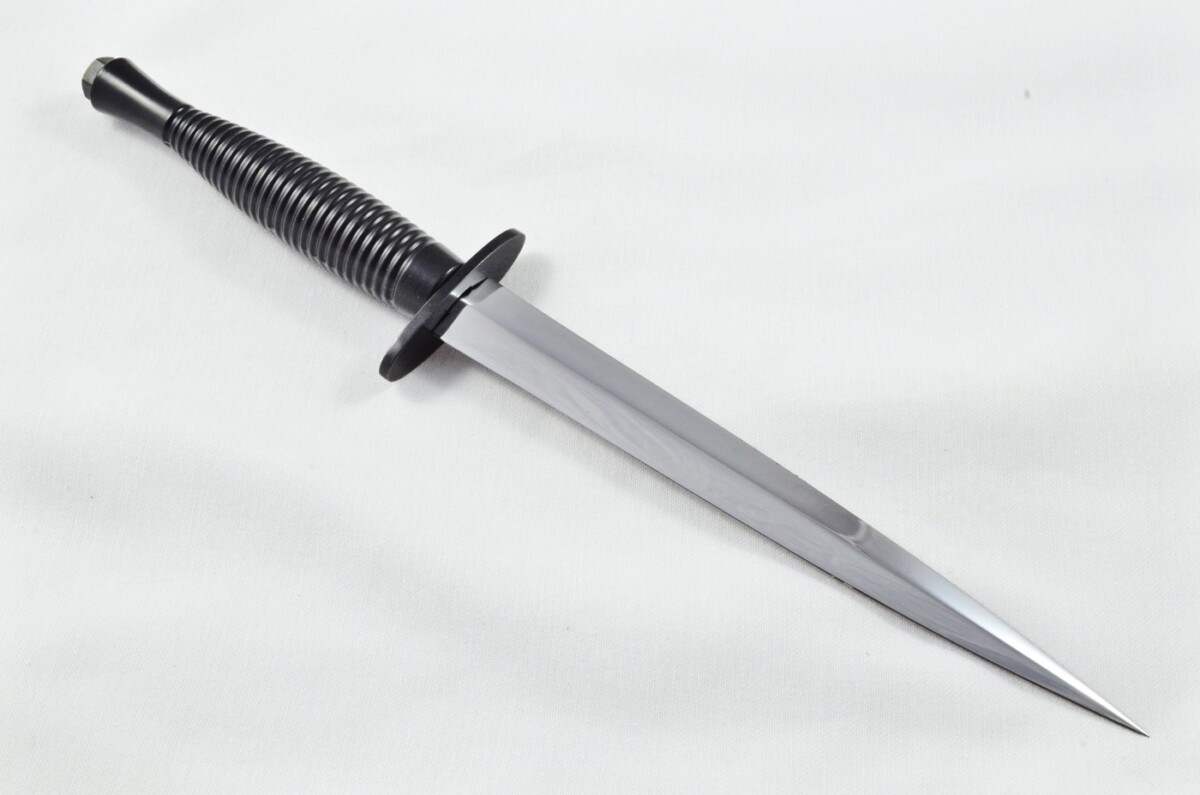 2025 Fairbairn Sykes Type 3 Black Handle Bright Blade Commando Knife Made in Sheffield England - Leg Sheath - Image 7