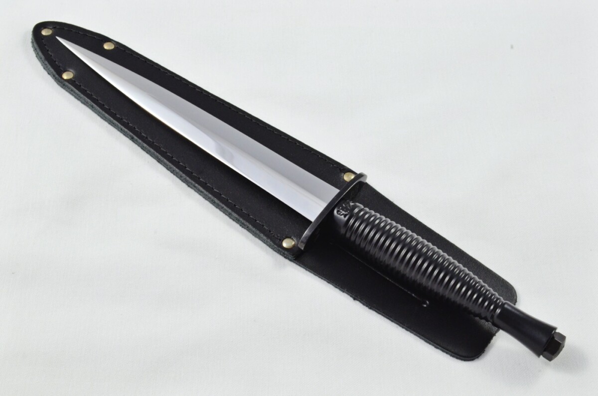 2025 Fairbairn Sykes Type 3 Black Handle Bright Blade Commando Knife Made in Sheffield England - Belt Sheath