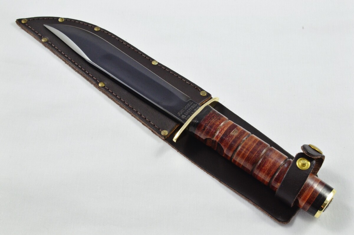 A Brand New Israeli Commando Knife Leather Handle Black Blade Made in Sheffield England