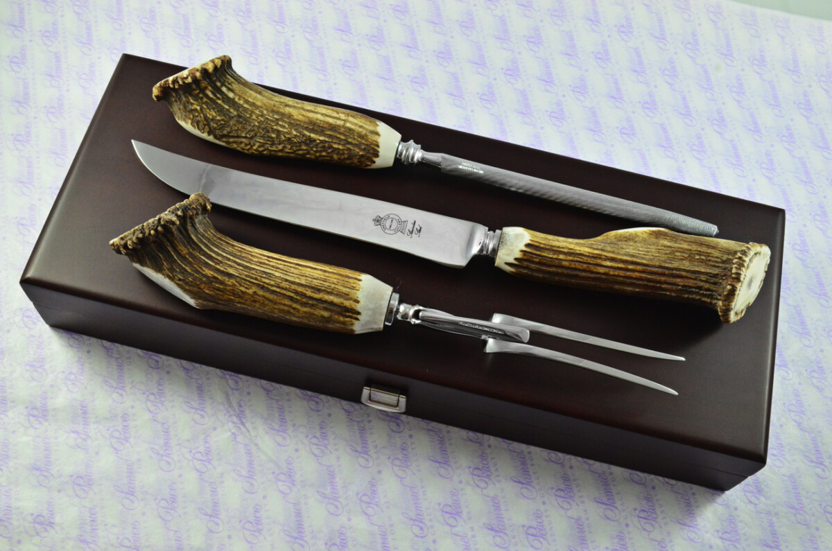 A Genuine Stag Crown Antler Handle 3 Piece Carving Set Cased Made In Sheffield England - Image 15