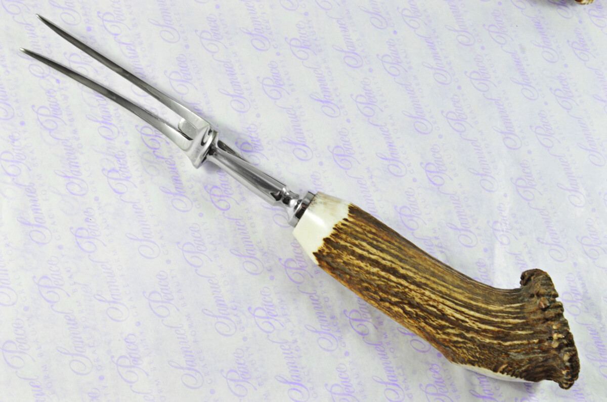 A Genuine Stag Crown Antler Handle 3 Piece Carving Set Cased Made In Sheffield England - Image 6