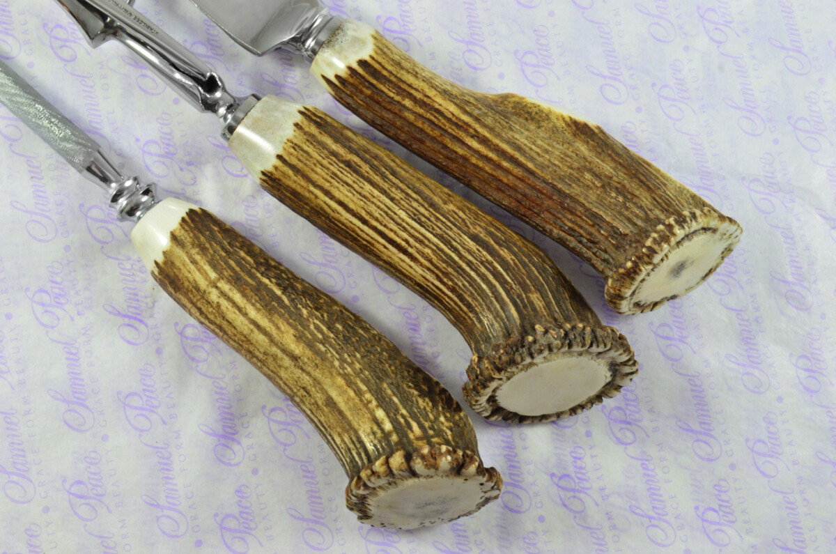 A Genuine Stag Crown Antler Handle 3 Piece Carving Set Cased Made In Sheffield England - Image 8