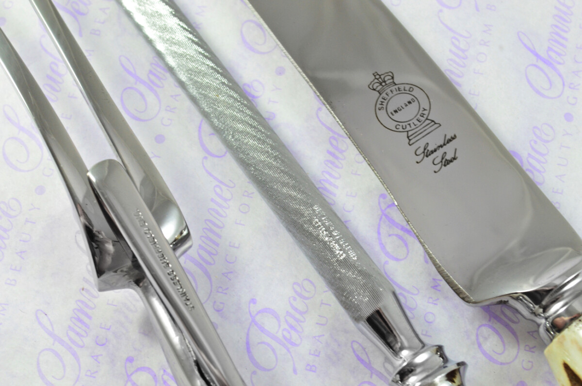 A Genuine Stag Crown Antler Handle 3 Piece Carving Set Cased Made In Sheffield England - Image 3