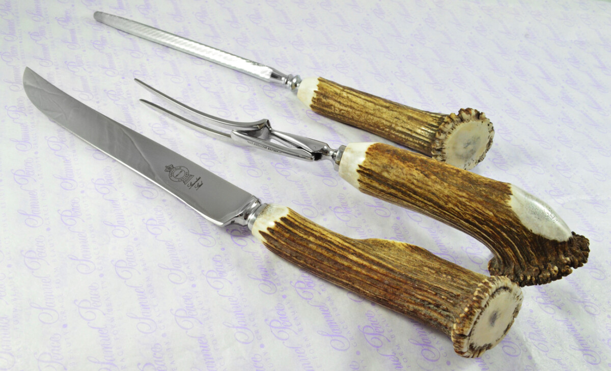 A Genuine Stag Crown Antler Handle 3 Piece Carving Set Cased Made In Sheffield England - Image 14