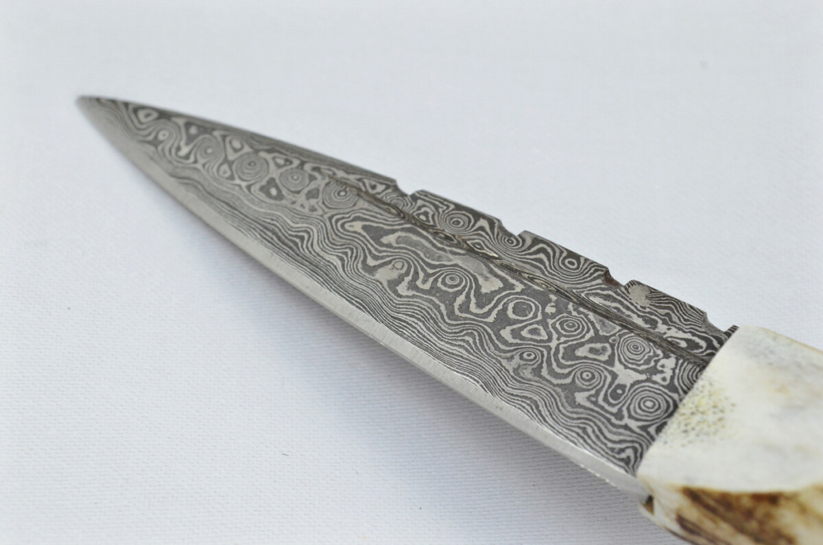 A Genuine Full Crown Damascus Steel Stag Horn Antler Handle Sgian Dubh Sheffield England - Image 4