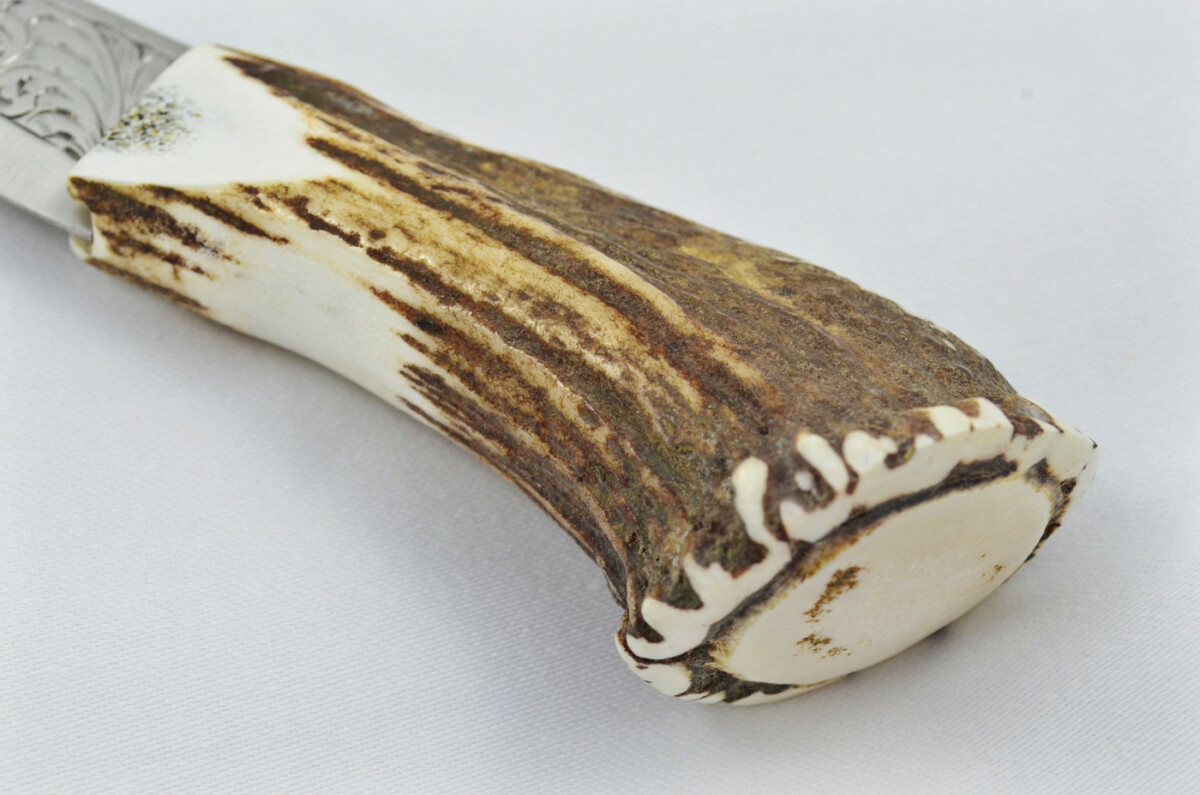 A Fantastic Genuine Hand Engraved Carbon Steel Stag Horn Full Crown Antler Handle Sgian Dubh Sheffield England - Image 6