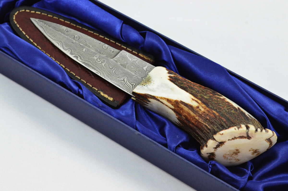 A Fantastic Handmade Genuine Stag Horn Full Crown Handle Damascus Steel Modern Blade Sgian Dubh Made in Sheffield England - Image 2