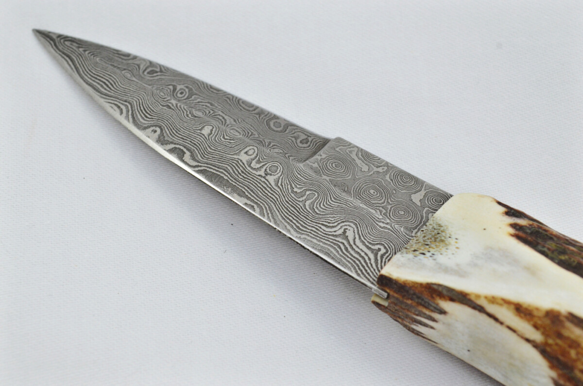 A Fantastic Handmade Genuine Stag Horn Full Crown Handle Damascus Steel Modern Blade Sgian Dubh Made in Sheffield England - Image 5