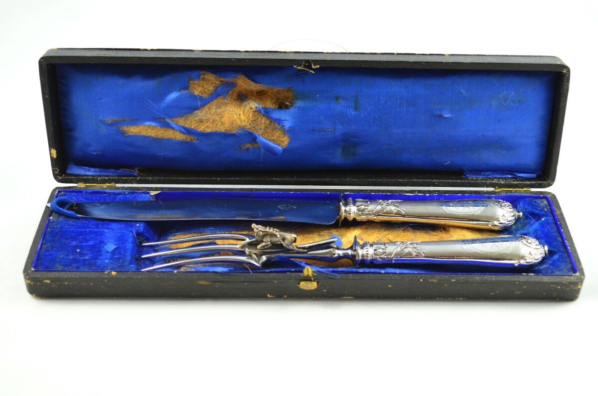 Immaculate Cased French Silver 2 Piece Carving Set Made in Paris Circa 1900