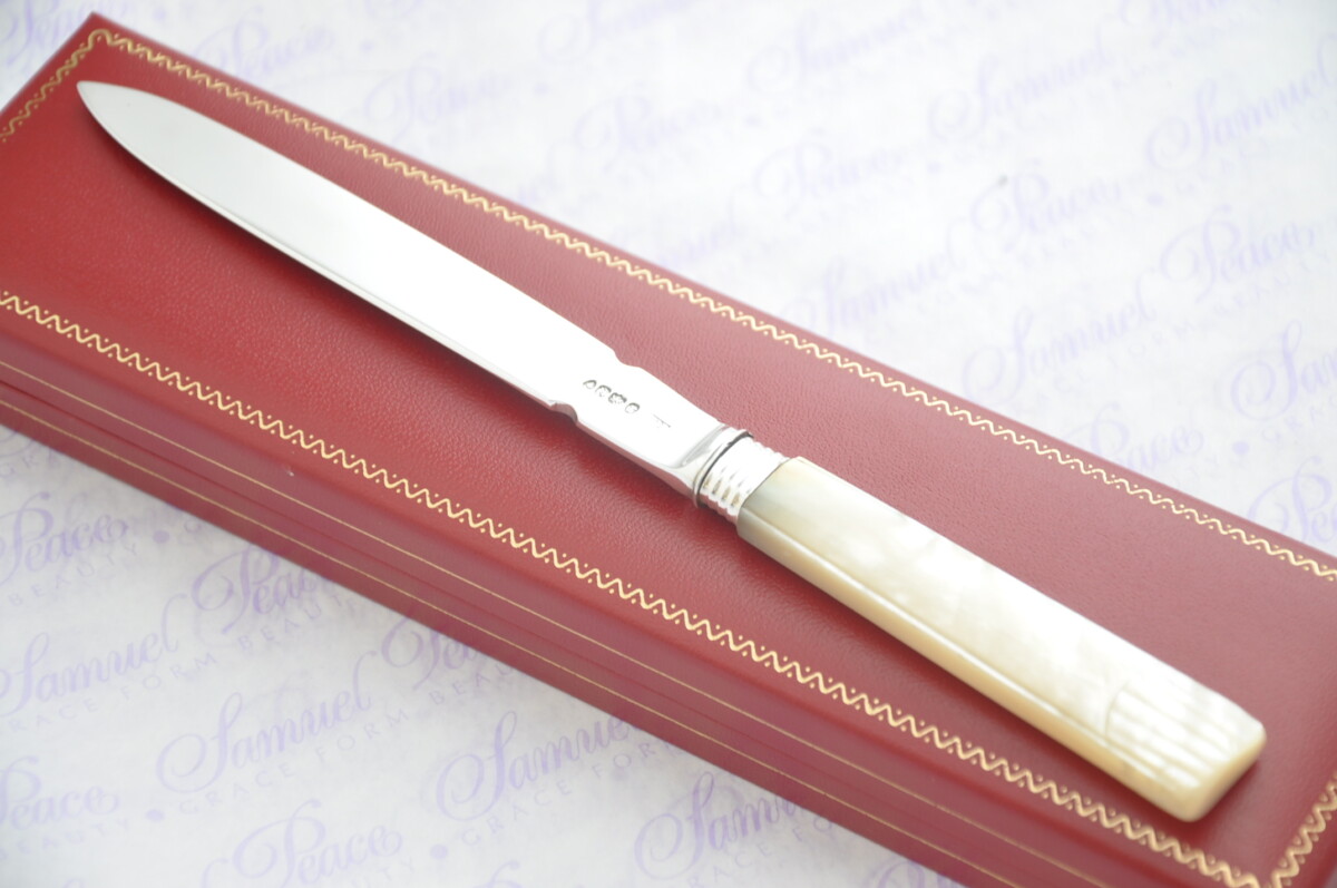 Pristine Mother of Pearl Sterling Silver Bladed Letter Opener London 1823 Cased - Image 8
