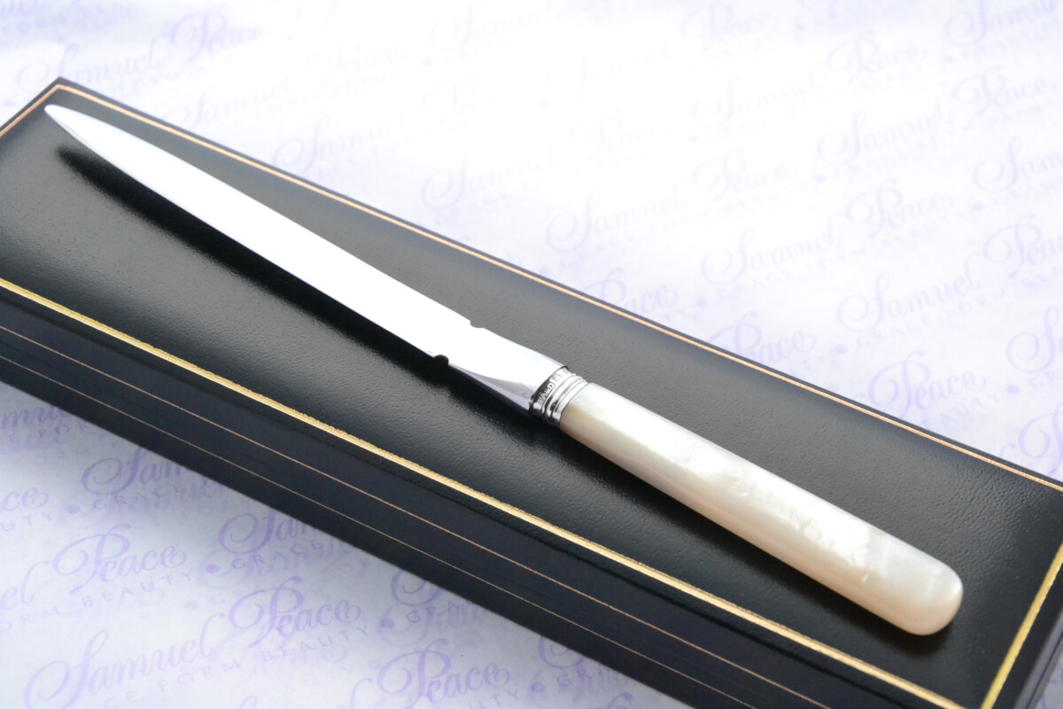 Allen & Darwin Pristine Mother of Pearl Sterling Silver Ferruled Letter Opener Sheffield 1908 Cased