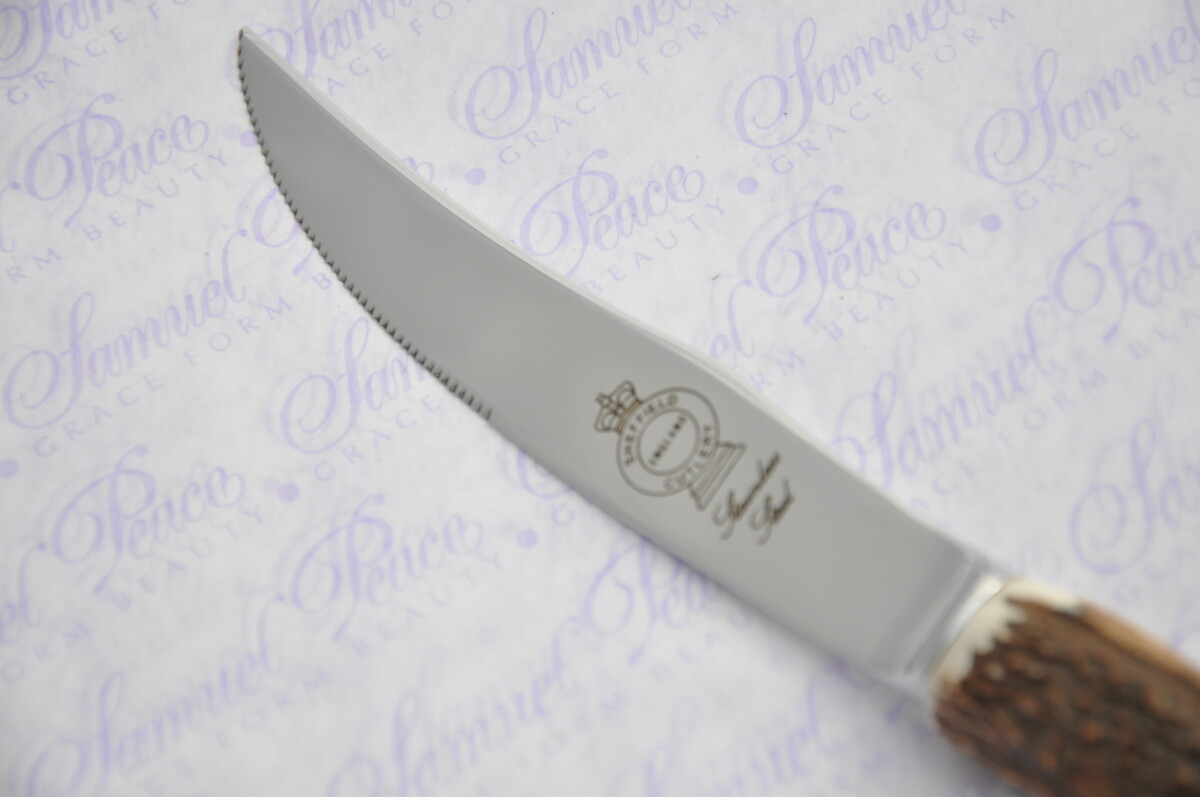 Twelve New Genuine Stag/Antler Handle Steak Knives & Forks Made Sheffield England Cased - Image 6