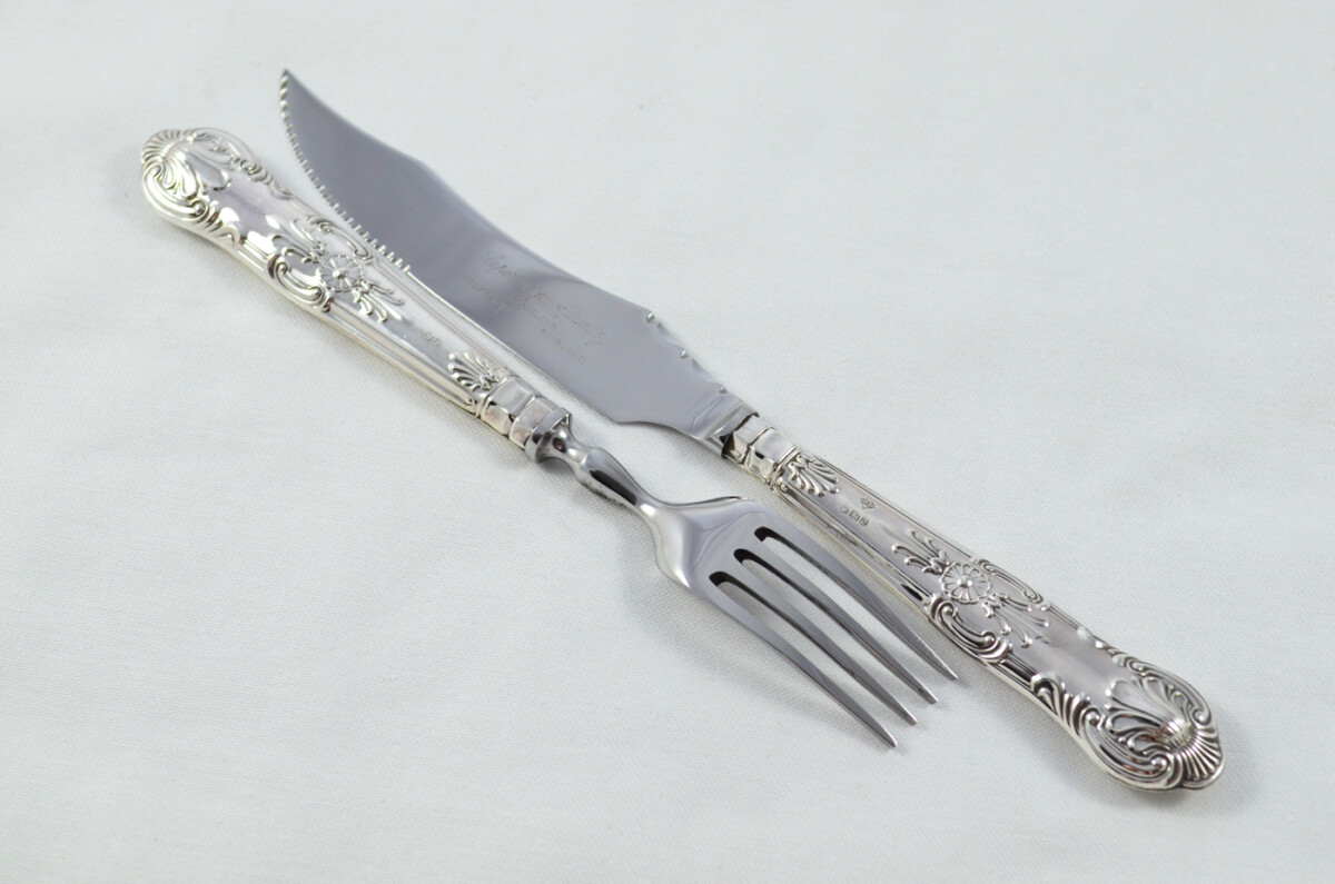 Harrison Brothers Sheffield Set Of 6 Sterling Silver Steak Knives and 6 Forks Queens 1973 - Image 5