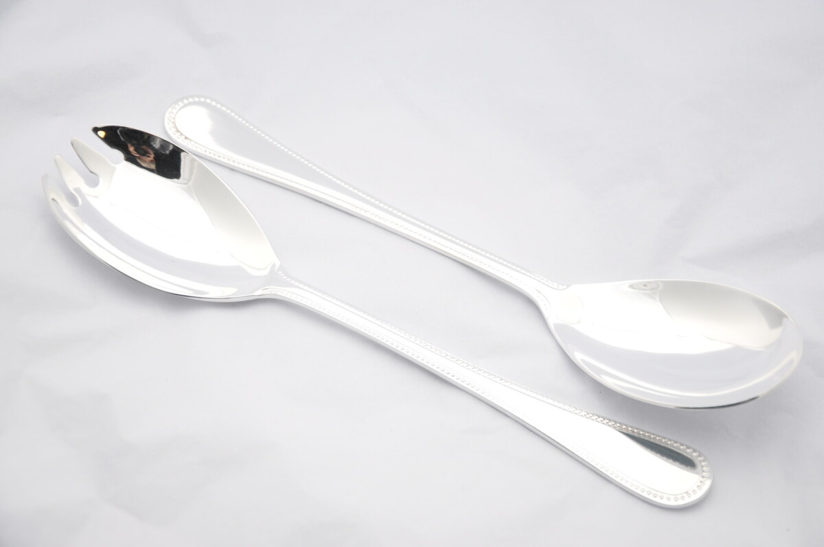 Silver Plated Bead Salad Servers Gift Boxed