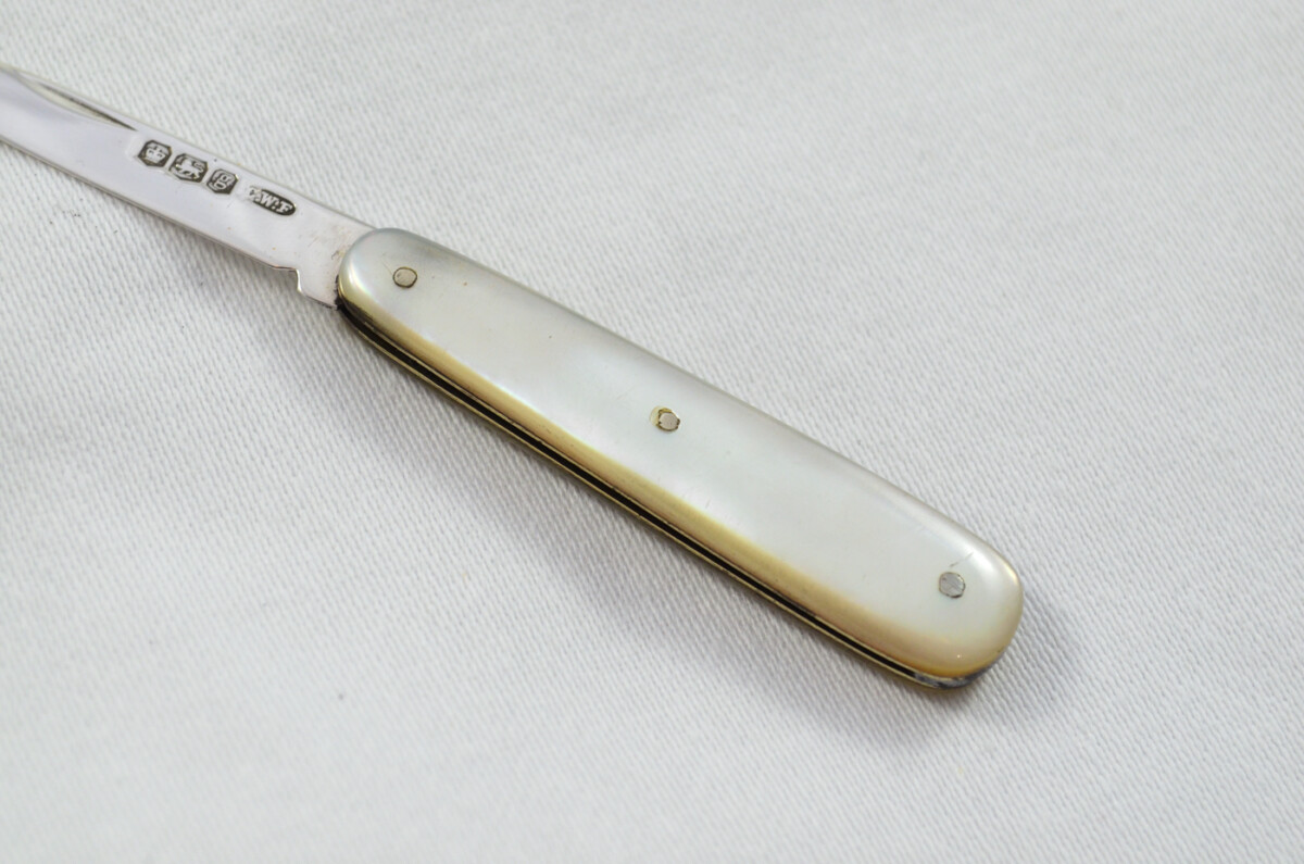 Sheffield Charles Fletcher Solid Silver Bladed Mother Of Pearl Scaled Pen/Fruit Knife 1924 - Image 4